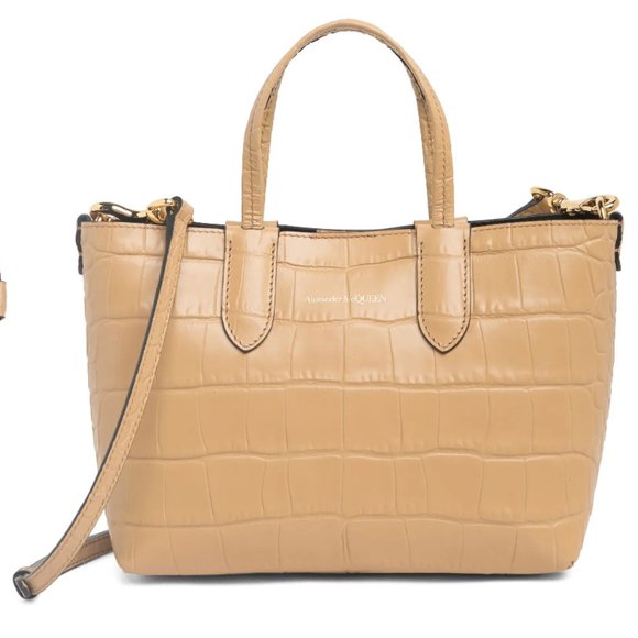 Alexander McQueen Croc-Embossed Leather Crossbody Mini Shopper Tote